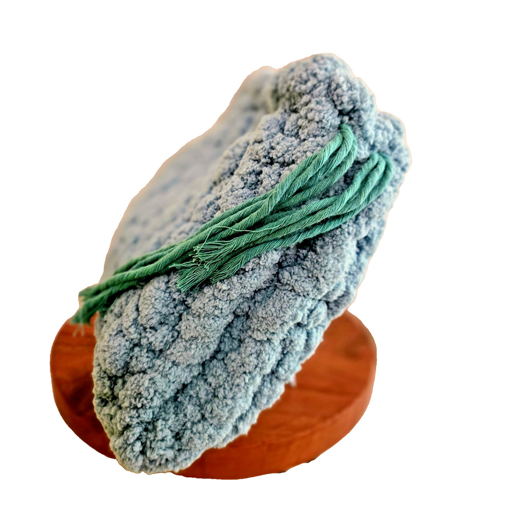 Handmade turquoise thick chenille yarn clutch handbag with brooch - Picture 11 of 11
